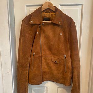 Barneys New York Vintage Suede Cowhide Tan Moto Jacket (M)